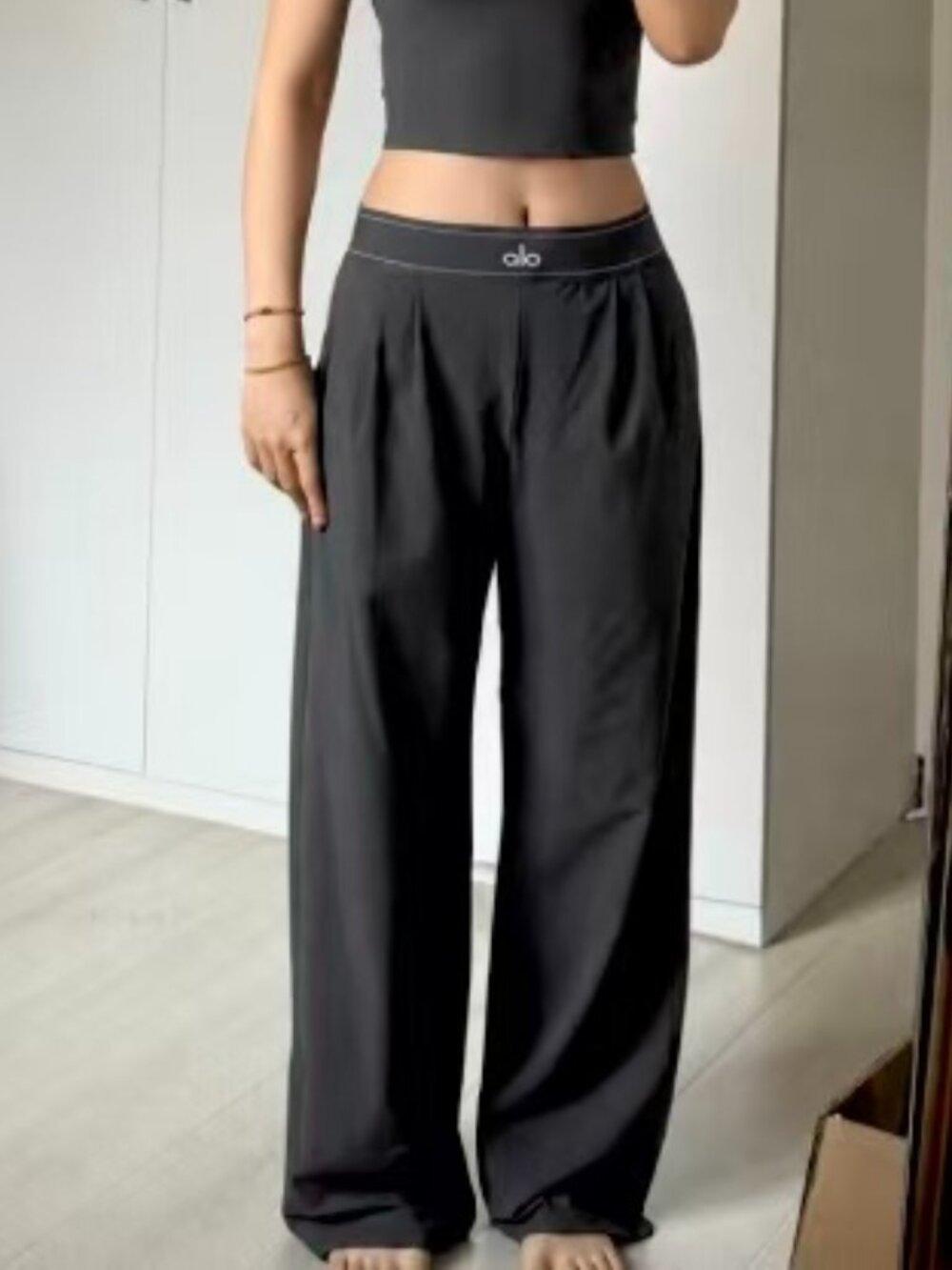 Dark Grey💥ALO Yoga Wide Leg Pants (Regular) Fashionable Versatile Suit Trouser